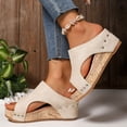 thumbnail image 4 of Modisza Platform Wedge Slide Sandals for Women 2026 Summer Cork Footbed Wedges Shoes Suede Open Toe Summer Slippers Size 7 Beige, 4 of 7