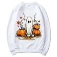 thumbnail image 5 of CLOISE Halloween Womens Sweatshirt Trendy Ghost Print Oversized Sweatshirts Fall Long Sleeve Crewneck Hoodies Shirts Casual Tops Halloween Party Outfits White XL Trick, 5 of 5
