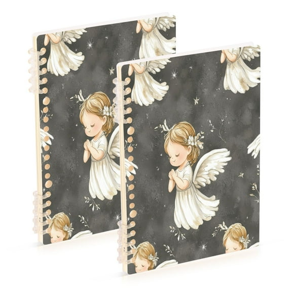 WOBOGO Little Angels with White Wings Pattern Notebook College Horizontal Grid Paper Ink Spill Resistant Water Resistant Cover 8.3x5.7x0.4in