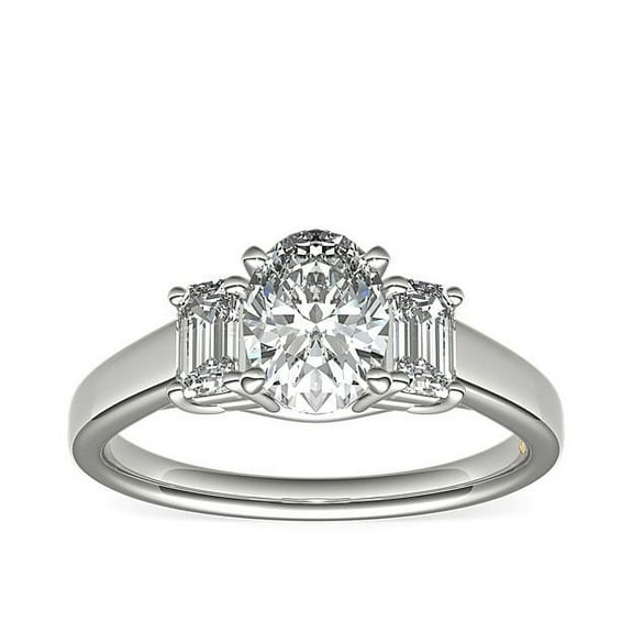1.00 Carat Unique Oval Cut Natural Diamond Three Stone Wedding Ring for Women Solid 950 Platinum Size 7
