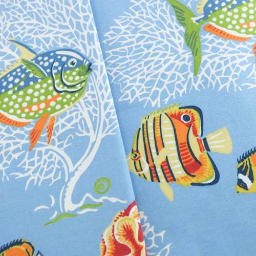 Designer Cotton Blue/Multi Sea Life Print Decorating Fabric, Fabric By the Yard