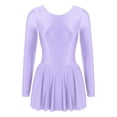 thumbnail image 3 of Mufeng Women Glossy Long Sleeve Gymnastics Ruffle Skirted Leotards Ballet Dance Workout Dresses Light Purple S, 3 of 7