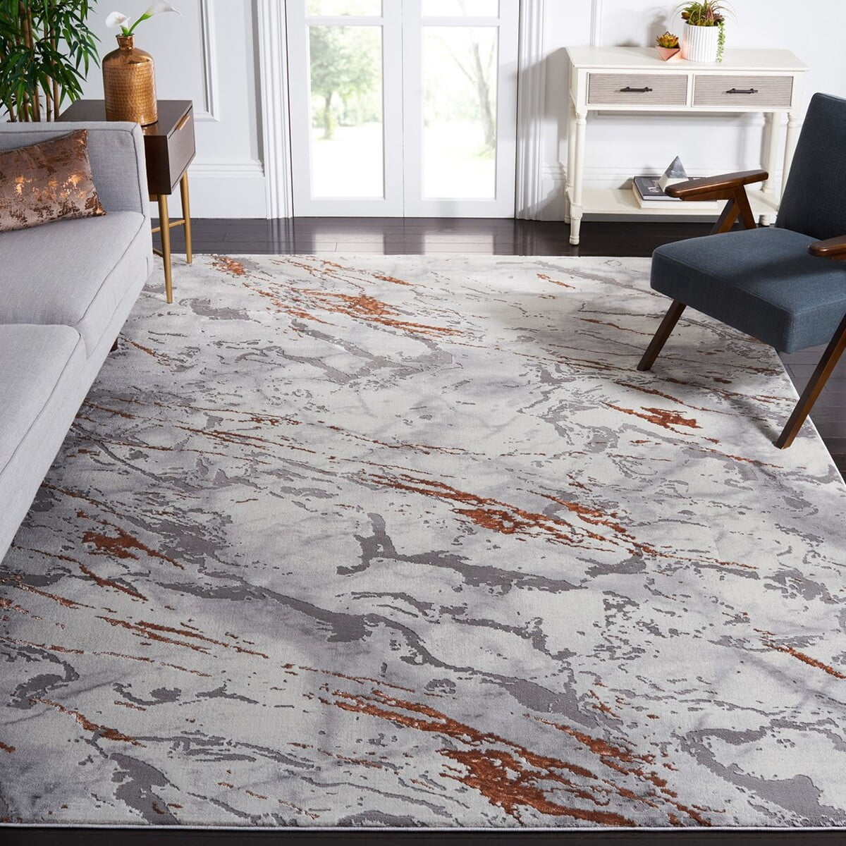 SAFAVIEH Craft Sharlene Abstract Area Rug, Grey/Orange, 4' x 6'