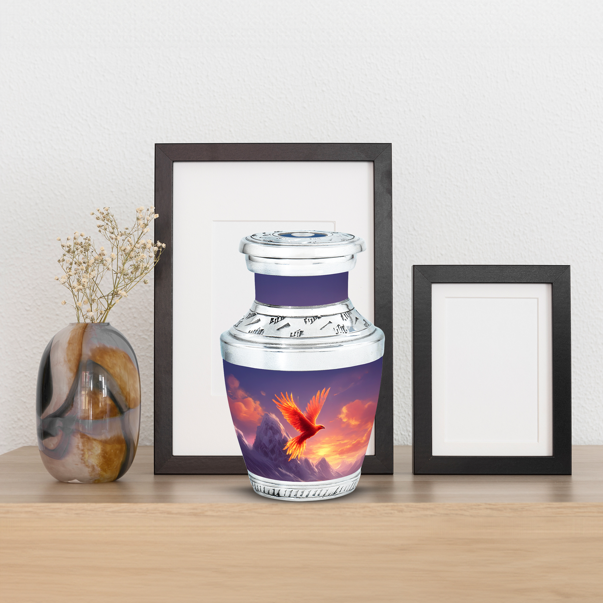 MUKTIVE Phoenix Cremation Urn for Human Ashes Mom & Dad, Decorative Keepsake Blue Urns for Ashes Male & Female, Memorial Snowy Mountain Gift Urns for Men & Women Funeral, 3 Inch