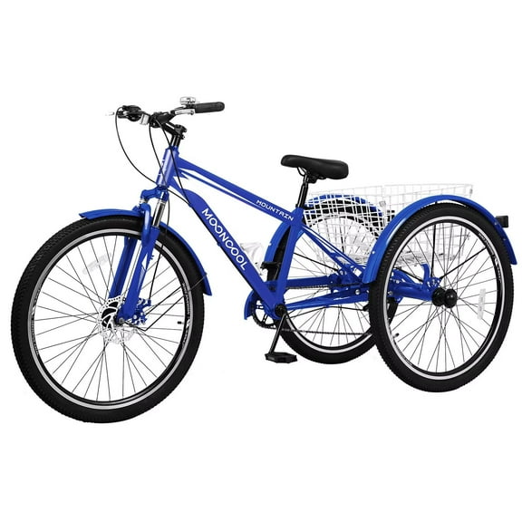 Lilypelle Adult mountain Tricycle, 7 Speed Three Wheel Bicycles, 26" Tricycle adult with Shopping Basket, Navy Blue
