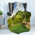 thumbnail image 4 of Landscape Soft Flannel Fleece Throw Blanket, Hillside Meadows Cloudy Sky Fence near the Road with Fir Trees on Both Sides, Cozy Plush for Indoor and Outdoor Use, 50" x 60", Green Blue, by Ambesonne, 4 of 5