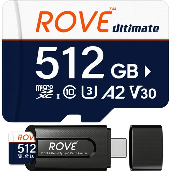 ROVE Ultimate Micro SD Card microSDXC 512GB Memory Card with USB 3.2 Type C Card Reader 170MB/s C10, U3, V30, 4K, A2 for Dash Cam, Android Smart Phon