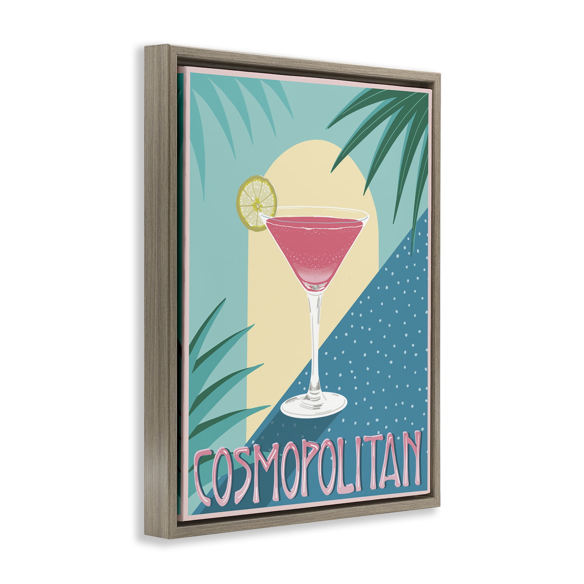 Stupell Industries Cosmopolitan & Palm Leaves Food & Beverage Painting Brown Floater Framed Canvas Art Print Wall Art, 17 x 21