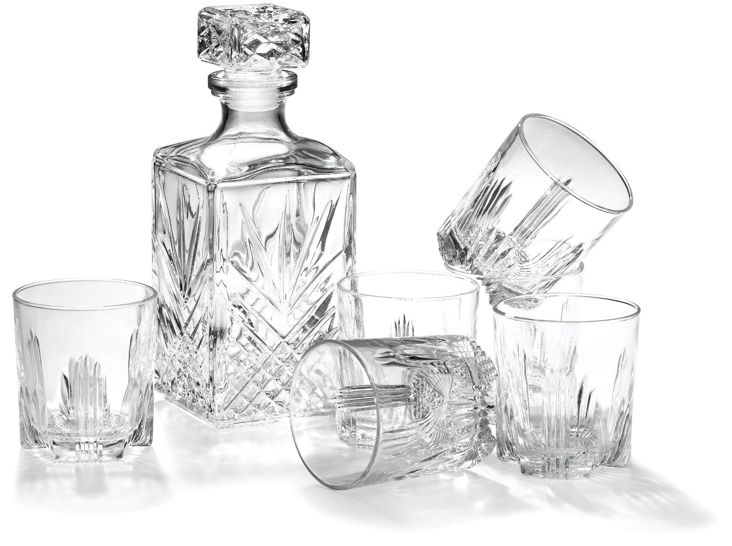 Set Of 6 Rocks Glasses And Bormioli Rocco Dedalo 7-Piece Whiskey Decanter Set