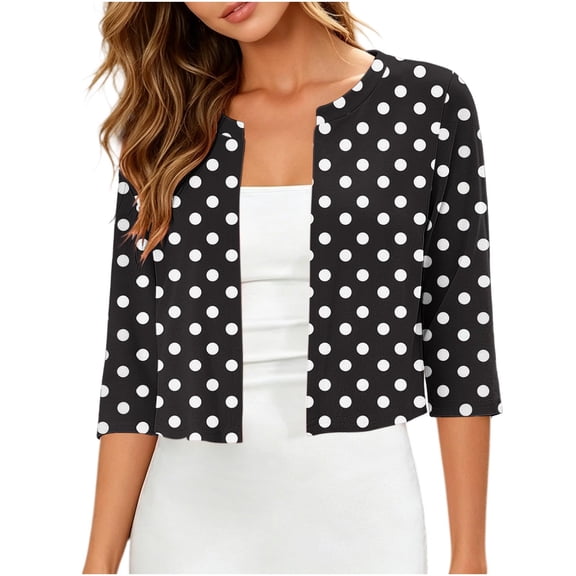 AHTJRT Women's Bolero Shrugs Lightweight 3/4 Sleeve Cropped Tops Fashion Soft Summer Open Front Cardigans Black XXL
