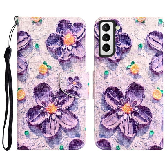 Allytechgroup Galaxy S24 Plus Case Wallet, Vivid Patter PU Leather Cards Slots Flip Stand Protective Bumper Slim Fit Hand Strap Wallet Cover Case for Samsung Galaxy S24 Plus, Flower