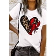 thumbnail image 3 of Women's White Crawfish Leopard Heart Print Crewneck Tee for Casual Wear | [ZhiHiMeRi] | (US 20-22)2XL, 3 of 6