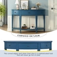 thumbnail image 3 of 51" Modern Curved Console Table, Solid Wood Half Moon Sofa Table with 3 Drawers and Open Bottom Shelf, Vintage Narrow Entryway Table for Hallway Living Room Bedroom, Navy Blue, 3 of 9