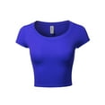 thumbnail image 1 of A2Y Women's Basic Solid Printed Scoop Neck Cap Sleeve Fitted Crop Rayon Top Tee Shirt Royal Blue S, 1 of 3
