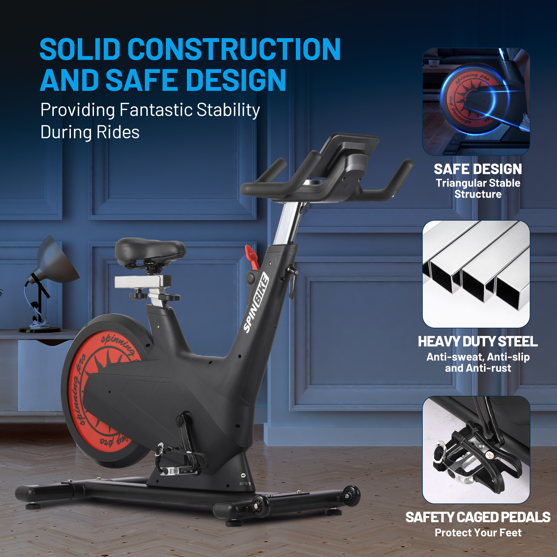 Indoor Cycling Exercise Bike with Pad Holder , Magnetic Stationary Cycling Equipment for Home, 298lbs Capacity