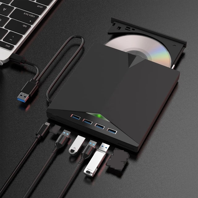 7-in-1 External DVD RW CD Drive Burner Reader Player USB 3.0 Type-c Optical Drives Tray ,Portable