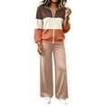 thumbnail image 2 of Yotami Women Tracksuit Set, Color Block Zip Up Sweatshirt And Wide Leg Pants, Casual Fall Matching Outfit With Pockets, 2 of 5