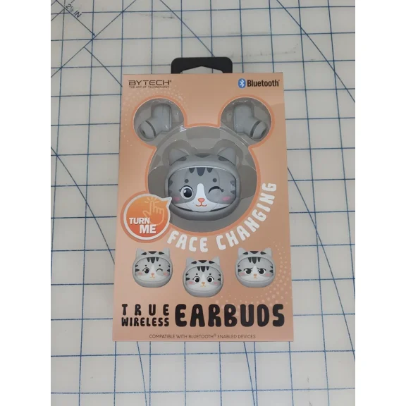 Bytech Face Changing True Wireless Bluetooth Earbuds - Gray Cat