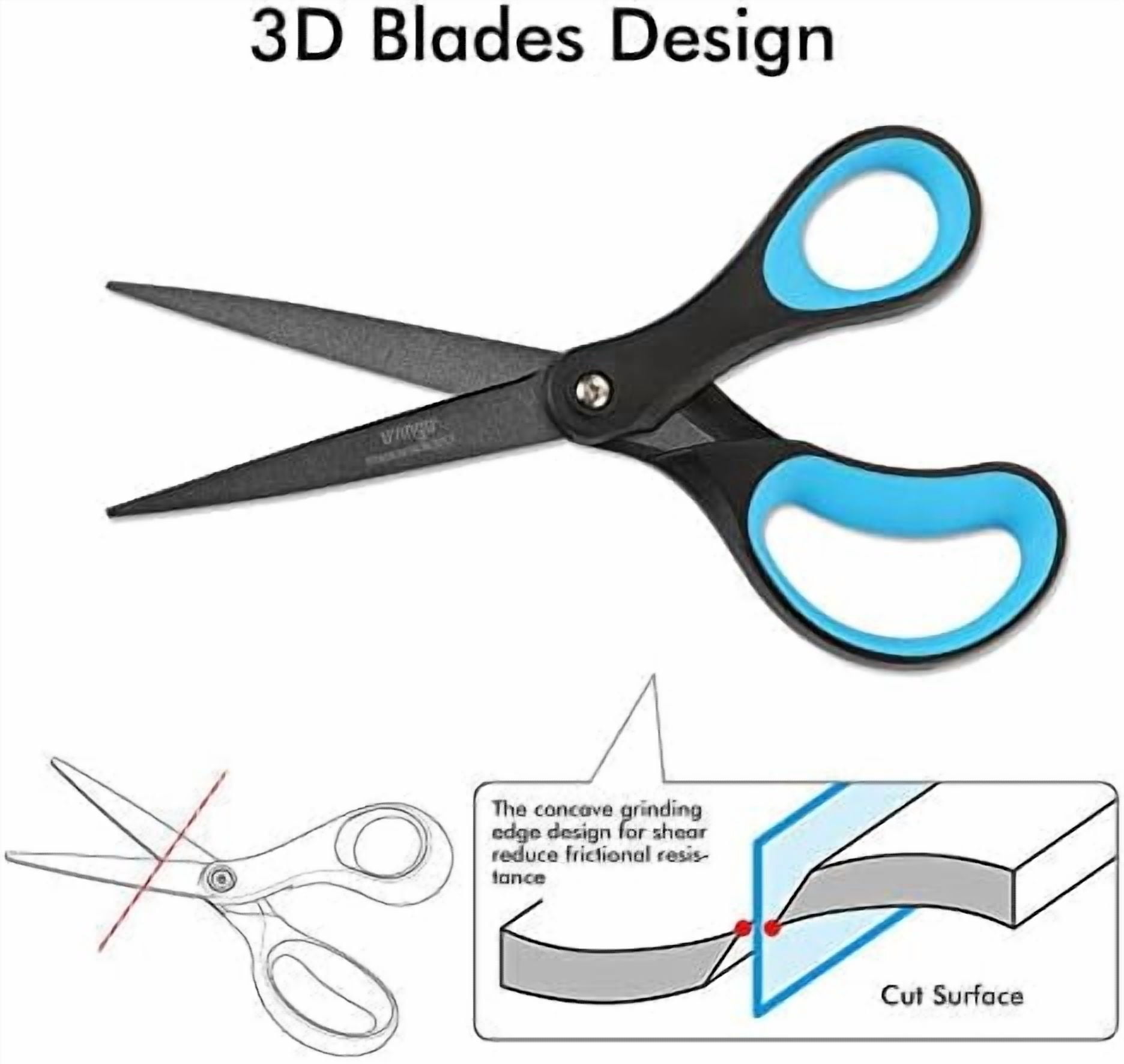 YNGLLC 2 Pack 8" Titanium Non-Stick Scissors, Professional Stainless Steel Comfort Grip, All-Purpose, Straight Office Craft Scissors for DIY(Blue/Black)