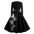 thumbnail image 6 of Women's Casual Fashion V-Neck Long Sleeved Retro Christmas Print Retro Dress, Holiday Print, Audrey Style, Party Wear, Casual Dress, Festive,Black,2XL, 6 of 7
