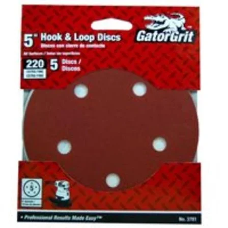 Gatorgrit 3781 5-Hole Hook & Loop Sanding Discs, 220-Grit, 5"