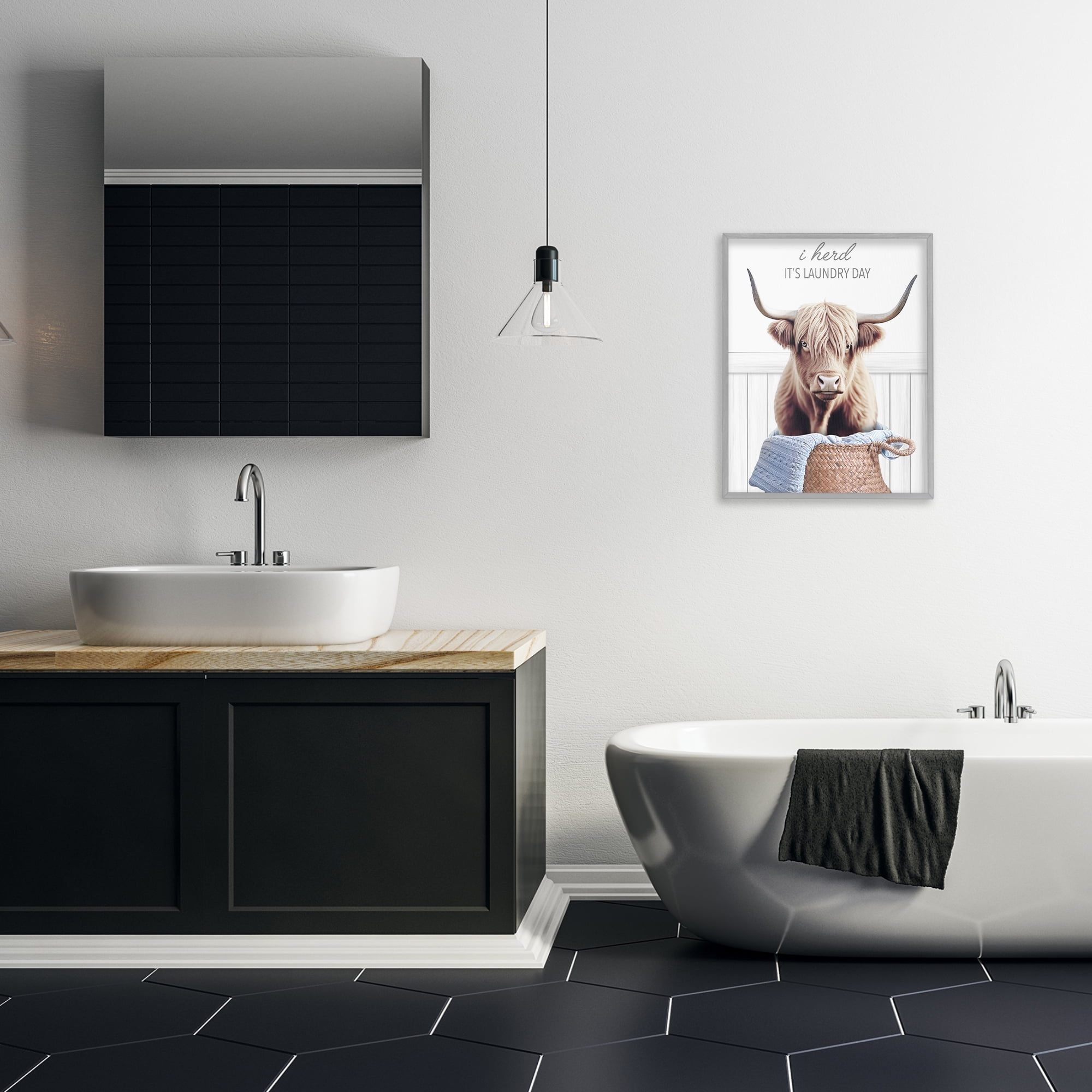 Herd It's Laundry Day Gray Framed Giclee Art, design by Marcus Prime