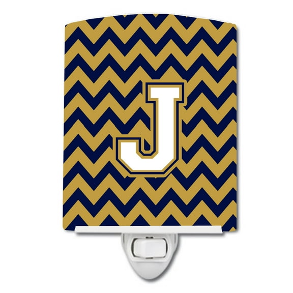 Caroline's Treasures CJ1057-JCNL Letter J Chevron Navy Blue and Gold Ceramic Night Light, 6x4x3", multicolor