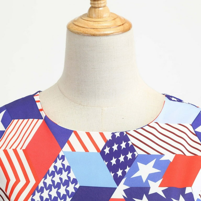 Women's Patriotic American Flag Short Sleeve Swing Dress