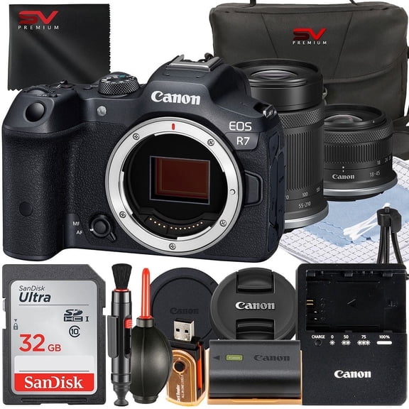 Canon EOS R7 Mirrorless Camera with RF-S 18-45mm   55-210mm Lens   SanDisk 32GB Memory Card   Case   SV Premium Accessory Bundle (International Version)