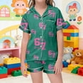 thumbnail image 2 of FINALGANG Girls Valentine's Day Homewear Set Letter Printed Short Sleeved Button Lapel Top Loose Fit Shorts Outfit For Kids Casual Daily Home Relaxation Cozy Set, 2 of 5