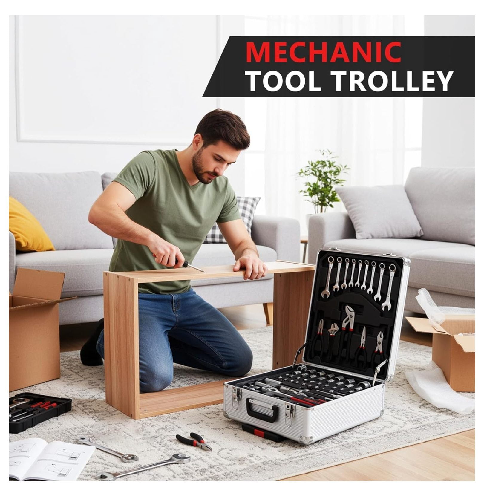 799pcs Mechanic Tool Set with Aluminum Trolley Case,Home Repair Tool kit,Complete Tool Box Set for Home,Automotive,Dorm,Garage