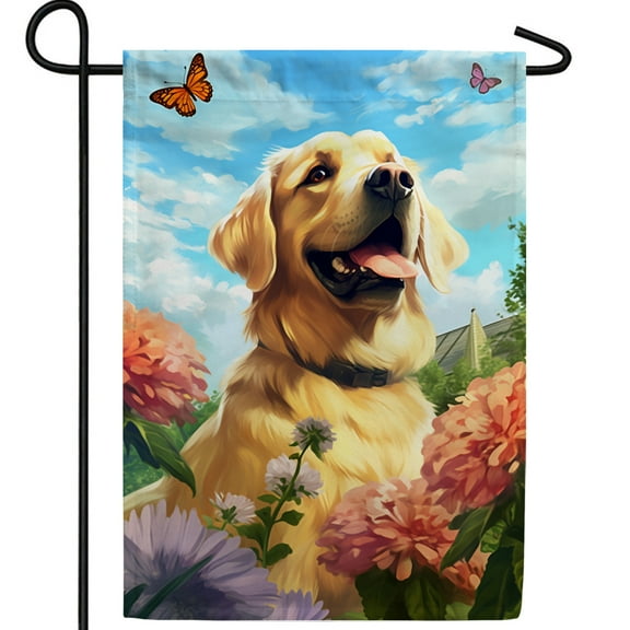 America Forever Spring Summer Golden Retriever Dog Garden Flag 12.5 x18 inch Double Sided Puppy Golden Retriever Floral Spring Garden Flag for Outdoor Dog Flag Yard Decoration