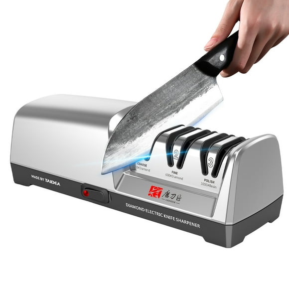 TAIDEA TG2302 Aiguiseur de Couteaux Électrique 15 et 20 Degrés Système à 3 Étapes Aiguiseur de Couteaux en Acier Inoxydable pour Couteaux de Cuisine avec Fonction d'Affûtage et de Polissage Rapide