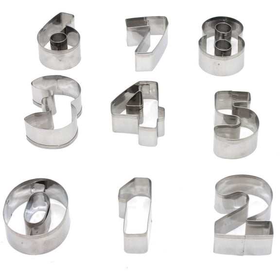 9PCS Number Cookie Cutters Set, Birthday Numbers 0-8(6 Reverses to 9), Stainless Steel Cookie Cutters for Baking, Number Shaped Baking Tool for Homemaking Biscuits, Cookie, Dough