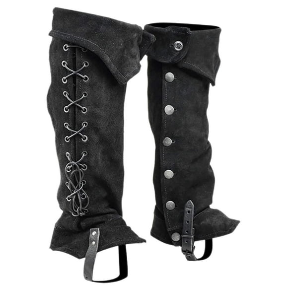 Faux Leather Medieval Knight Boot Covers Spats Waterproof Black