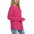 thumbnail image 7 of Waffle Knit Tunic Tops For Women Fall Long Sleeve Shirts Curved Hem Crew Neck Loose Fit Fashion Clothing Outfits Plus Size Casual Comfy Hot Pink M, 7 of 7