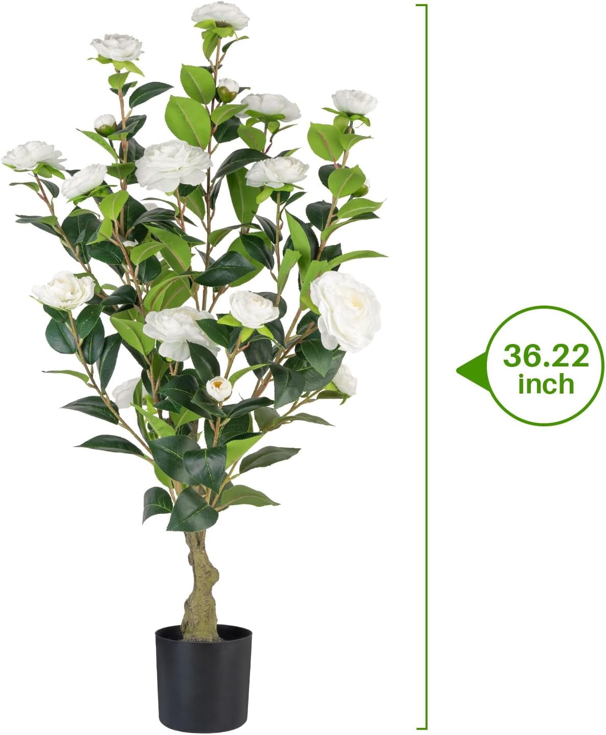 Artificial Camellia Tree 2 Pack, 3FT Faux Camellia Plant in Pot, 36 inch Fake Potted Camellia Flower Tree Plastic Camellia Tree for  Office Living Room Floor, Christmas, Decor Indoor, White
