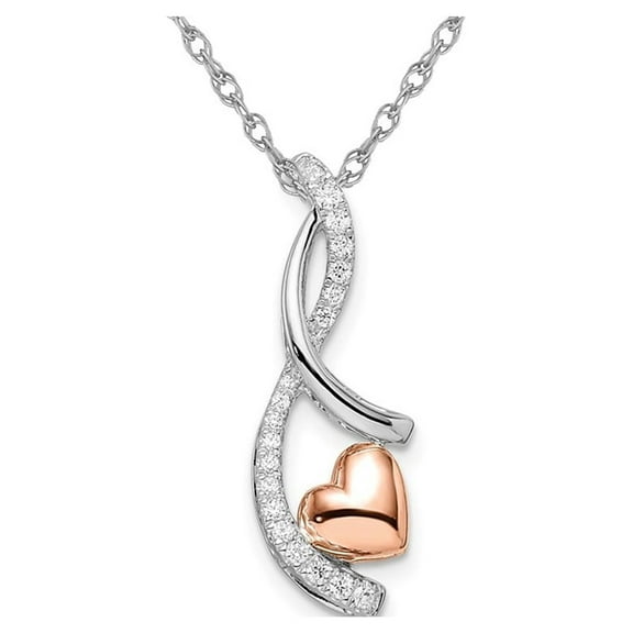 1/7 Carat (Ctw) Diamond Twist Heart Pendant Necklace in 14K Rose Pink and White Gold with Chain for Women
