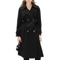 thumbnail image 4 of Pimfylm Women's Notch Lapel Double Belted Long Outwear Winter Coat Black, XL, 4 of 7