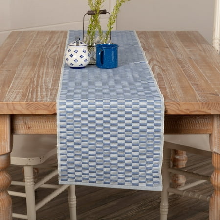 VHC Brands Farmhouse Tabletop & Kitchen-Chandler Blue Ribbed Runner  13x72