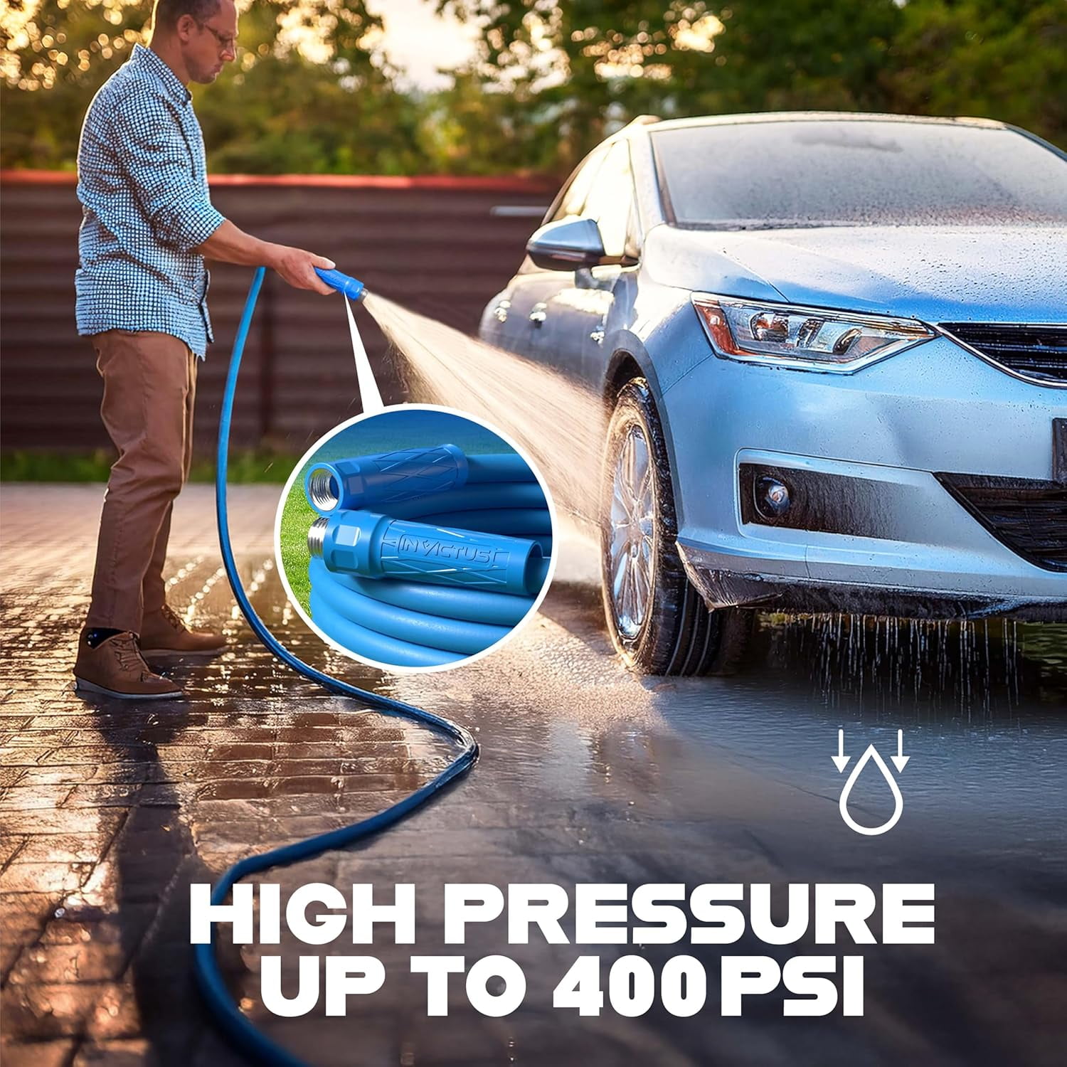 50Ft 5/8in Heavy Duty Garden Hose with Sprayer Nozzle, Non Expandable, Kink Resistant, Drinking Safe