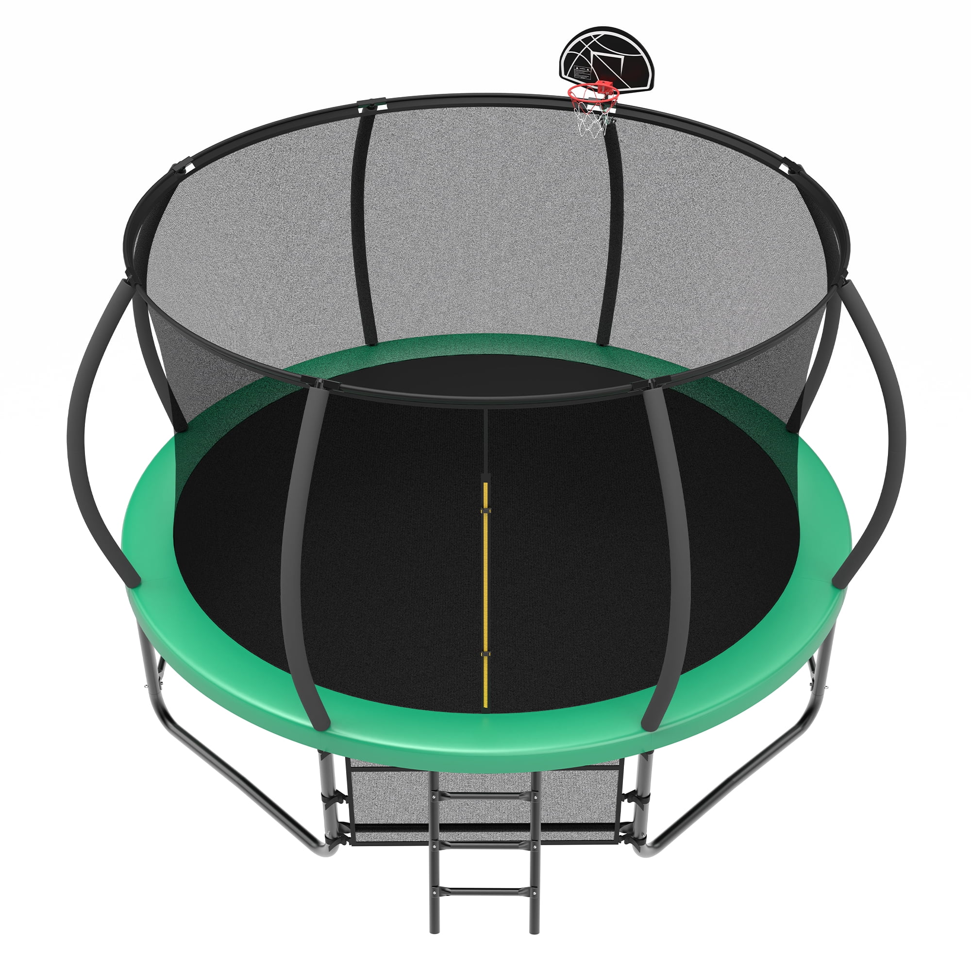 14FT Kids Outdoor Trampoline, Recreational Trampoline with Enclosure Net, Ladder & Anti-Rust Coating for Child
