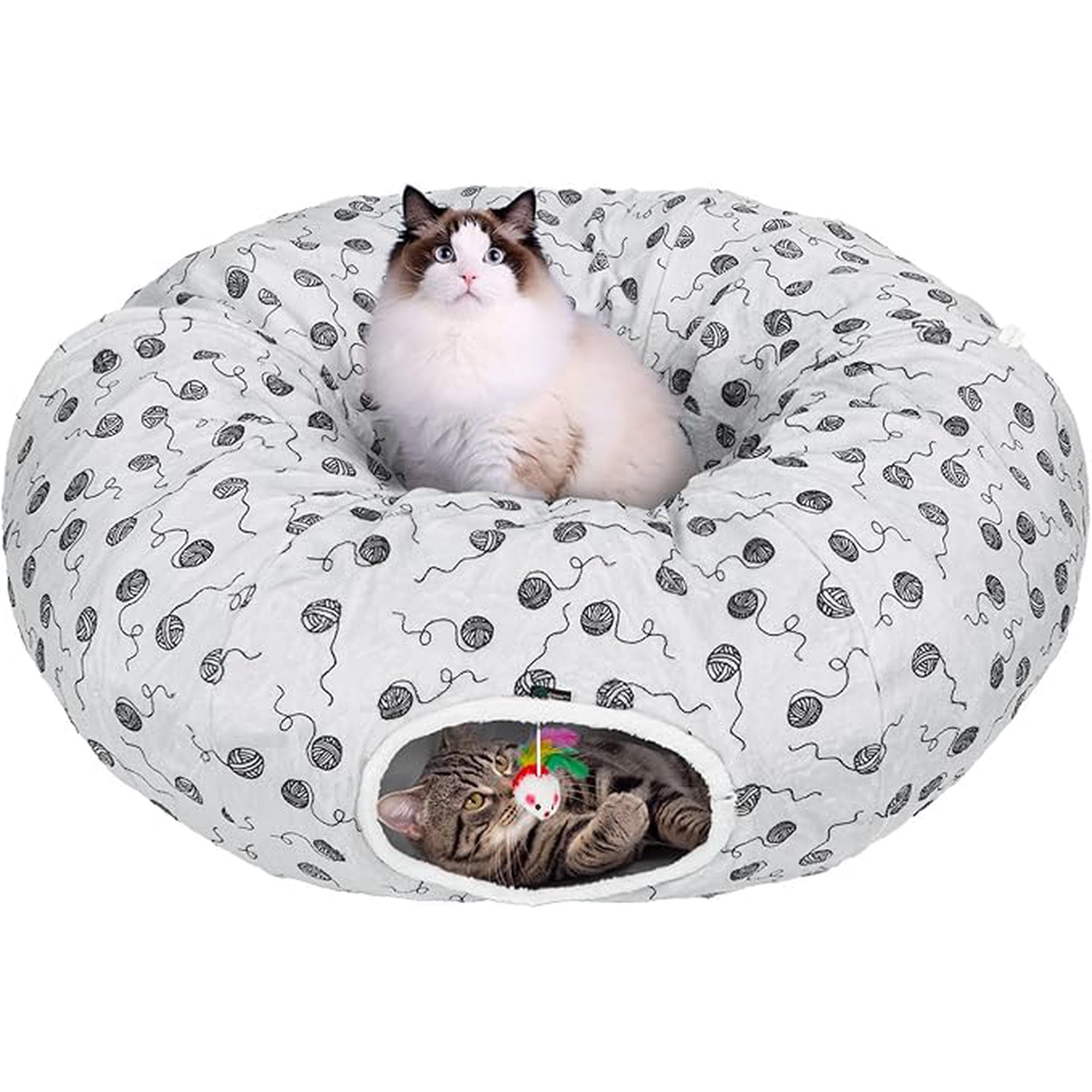 Ownpets Gray Large Cat Tunnel Bed for Indoor Cats with Washable Cushion for Kitten, Puppy, Rabbit