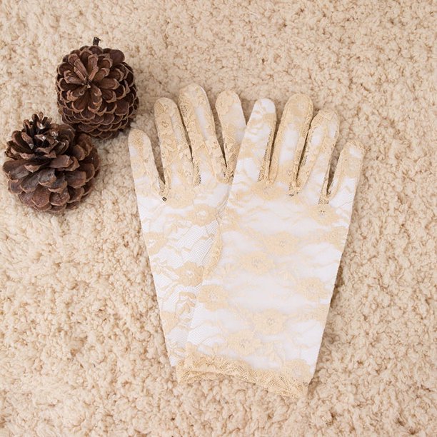Zhuge 2 guantes largos de encaje con diseño floral de 8,66 pulgadas para mujer, para bodas, Halloween, fiestas de cosplay, color beige