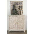 thumbnail image 3 of DecMode 39" x 39" Beige Wood Intricately Carved 1 Shelf and 2 Door Floral Cabinet, 1-Piece, 3 of 18