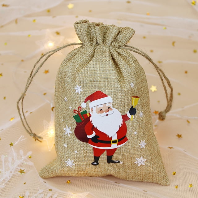 2 Pack Small Christmas Gift Bags, Tiny Christmas Candy Bag with Drawstring for Xmas Stocking Stuffers, Bulk Christmas Gift Goody Treat Bags for Holiday New Year Party Favors Supplies