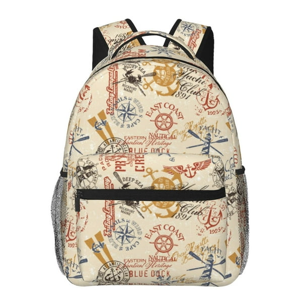 Disketp Vintage Nautical Mochila Estampada para Hombre y Mujer – Mochila Ligera Clásica con Múltiples Bolsillos para Universidad, Trabajo y Viajes-One Size