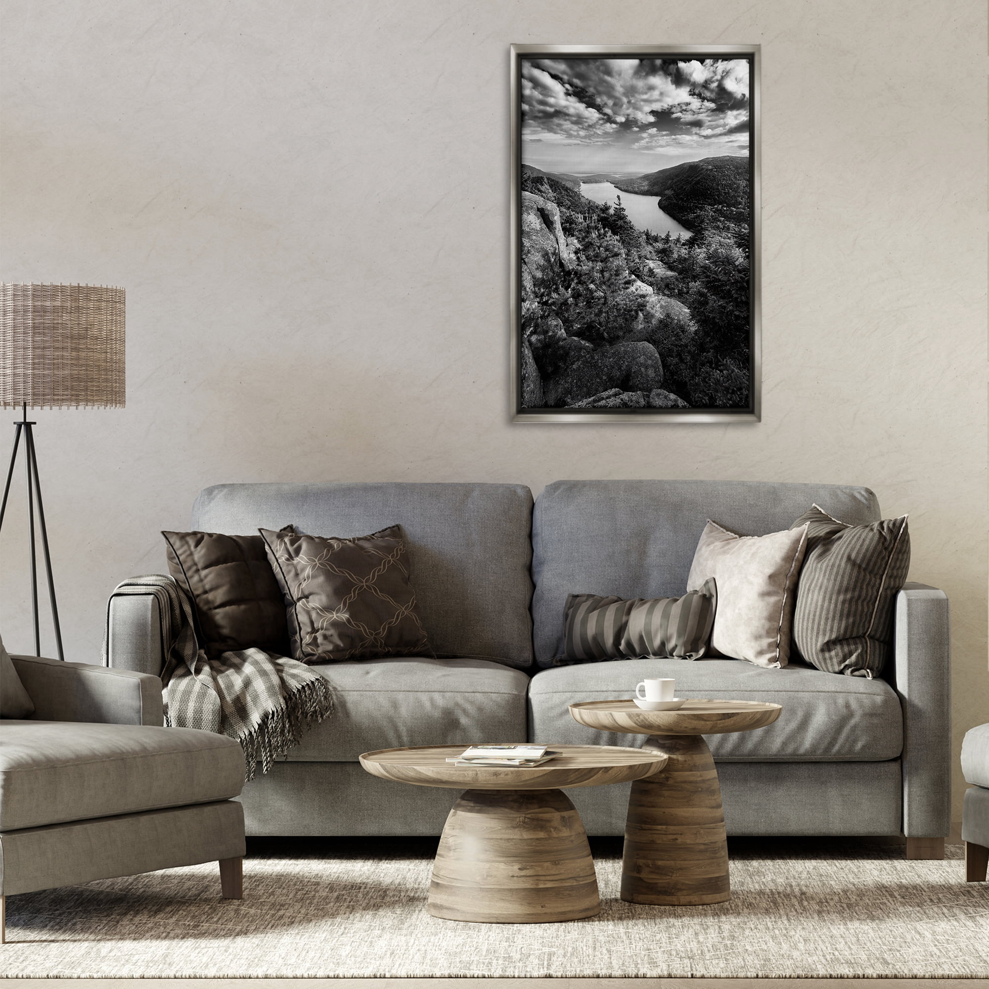 Stupell Industries Looking Over Cliffs Landscape Landscape & Nature Photography Gray Floater Framed Canvas Art Print Wall Art, 21 x 31