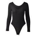 thumbnail image 1 of Deep V Neck Long Sleeve Bodysuit Ribbed Knit Basic Bodysuit Tops, 1 of 6