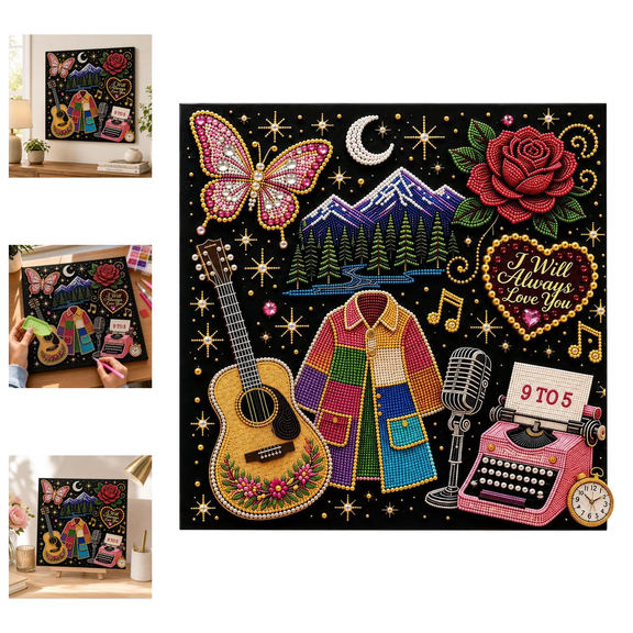 Dolly Country Music DIY Bead Art Kit,DIY Diamond Painting Art Kit for Adults,Multi‑Element Country‑Inspired Bead Craft Set,Stress‑Relief Art Kit for Hobbyists and Collectible Decoration